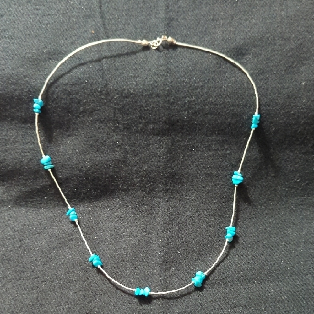 Sterling Silver Liquid Silver Sleeping Beauty Turquoise Gemstone Beaded Necklace